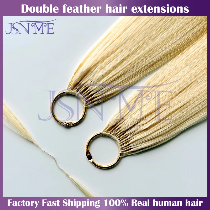 

JSNME Double line feather New hair extensions Remy Natural Human Hair Bundles Black Brown Blonde 613 Color Women For Salon Strai