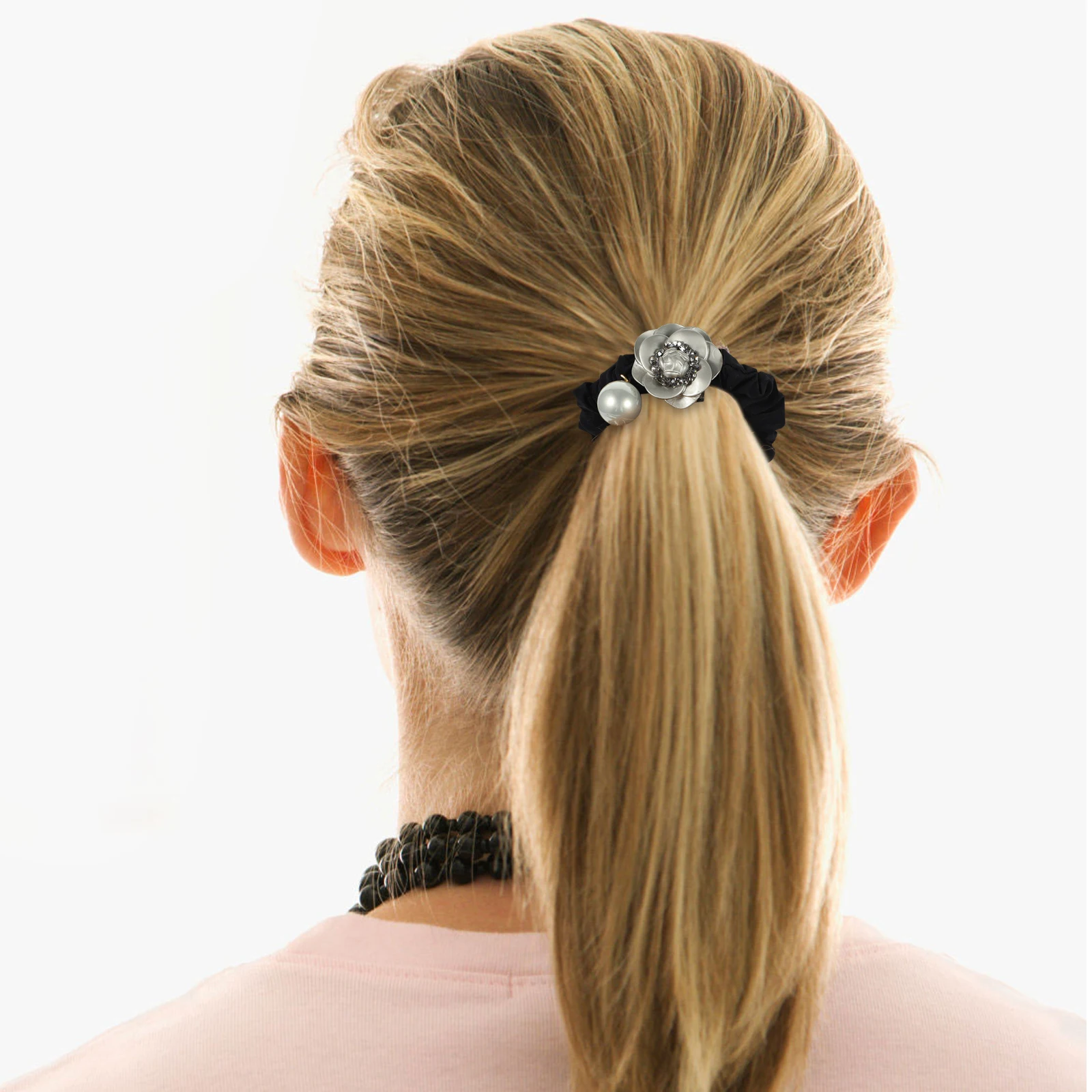

2Pcs Flower Rhinestone Hair Ties Elastic Accessories for Women Girls Ponytail Holders Scrunchies Styling