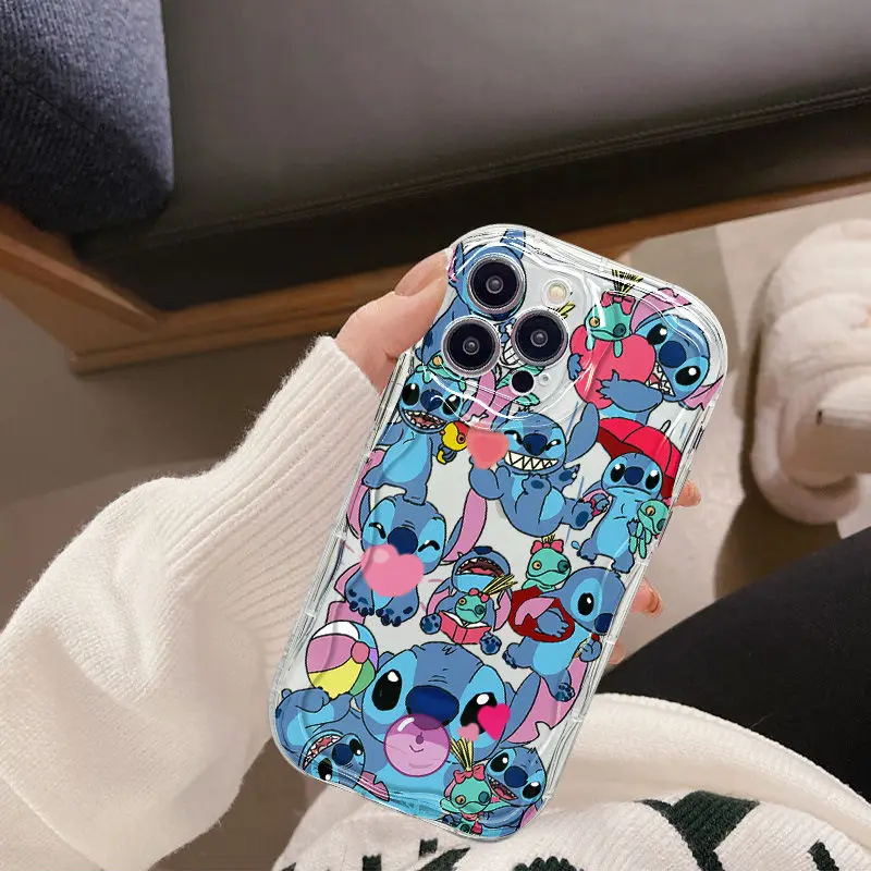 Disney Stitch Blow Bubbles niedliche Handy hülle für iPhone 15 14 13 Pro Max 13 12 11 Pro x xr xs max 7 8 plus Mini Y2k Cartoon Hüllen