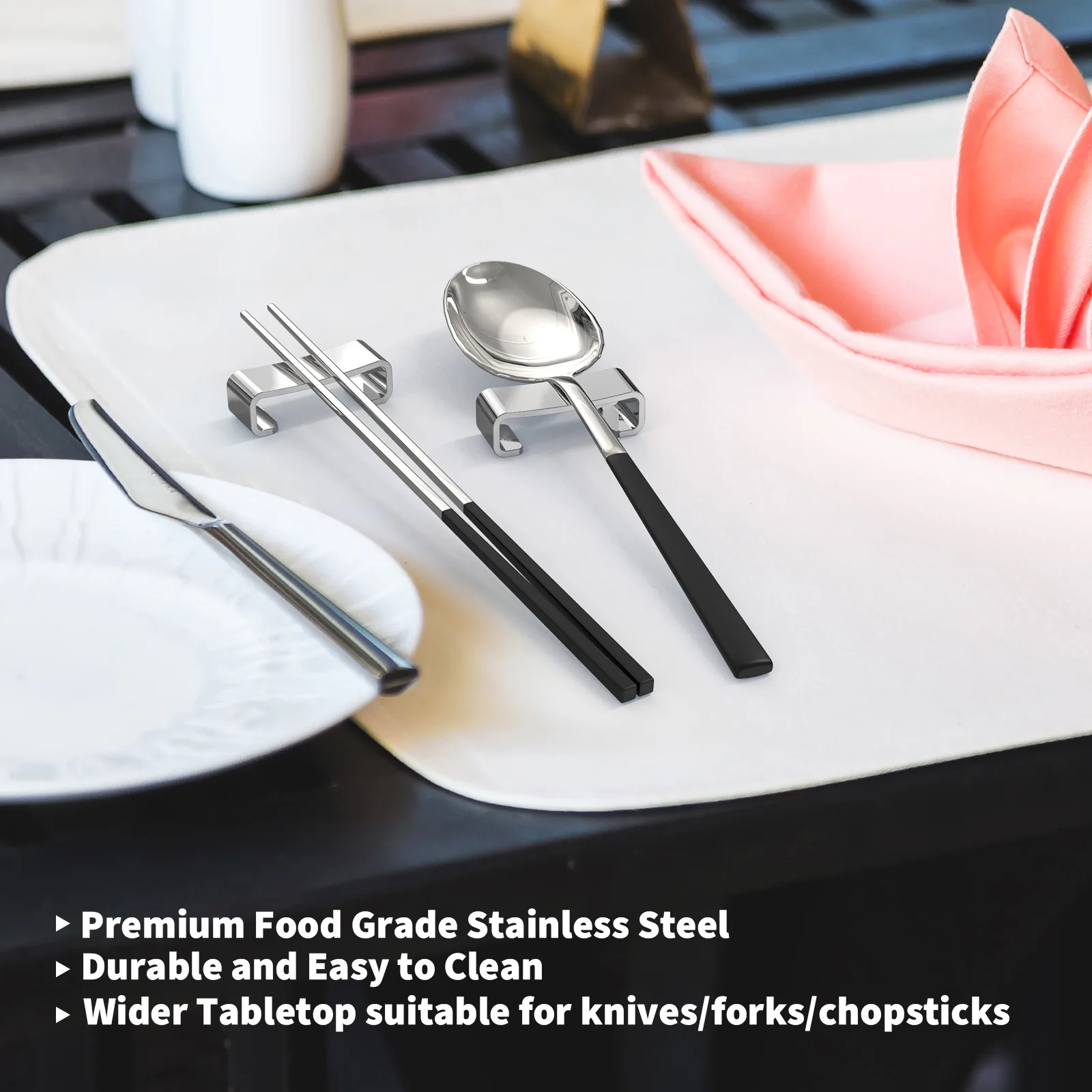 

3 pcs Stainless Steel Cutlery Rack Chopstick Rest Spoon Fork Knife Holder Kitchen Tableware Organizer Silver Japanese Style