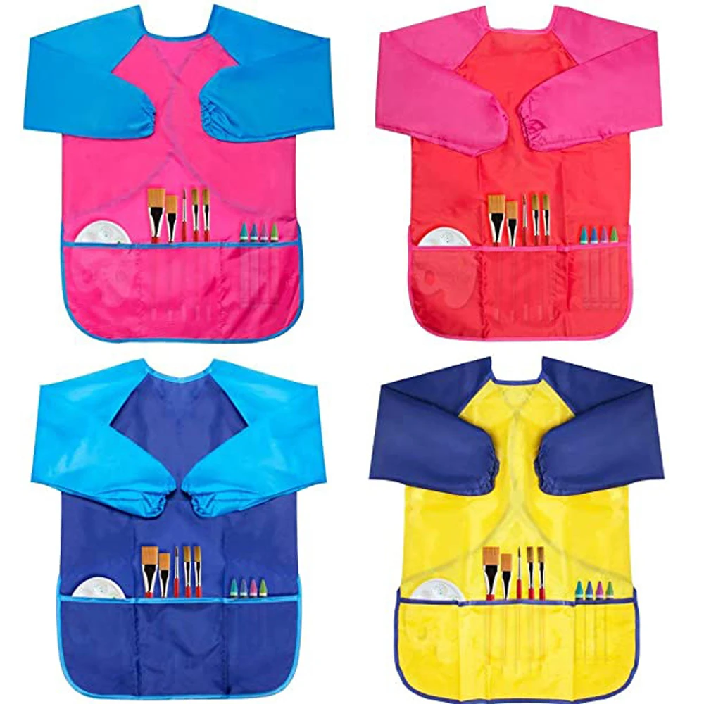 Children Apron Drawing Nylon Bib Toddler Long Sleeve Baby Bibs Waterproof Painting Kids Drawing Coat for Children Birthday Gift