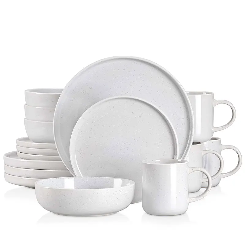 Vancasso SESAM 16/32/48 Piece White Stoneware Set Sesame Glaze Ceramic Dinnerware Set with Dinner/Dessert Plate/Soup Bowl/Mug