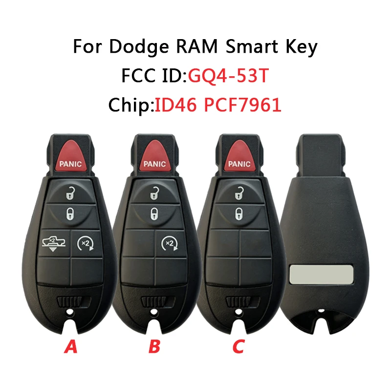 

TXK024072 оригинальный FCCID GQ4-53T 3/4/5B для Dodge RAM 2013-2018 Smart Remote Key 433MHz ID46 PCF7961 Chip PN 56046953AG