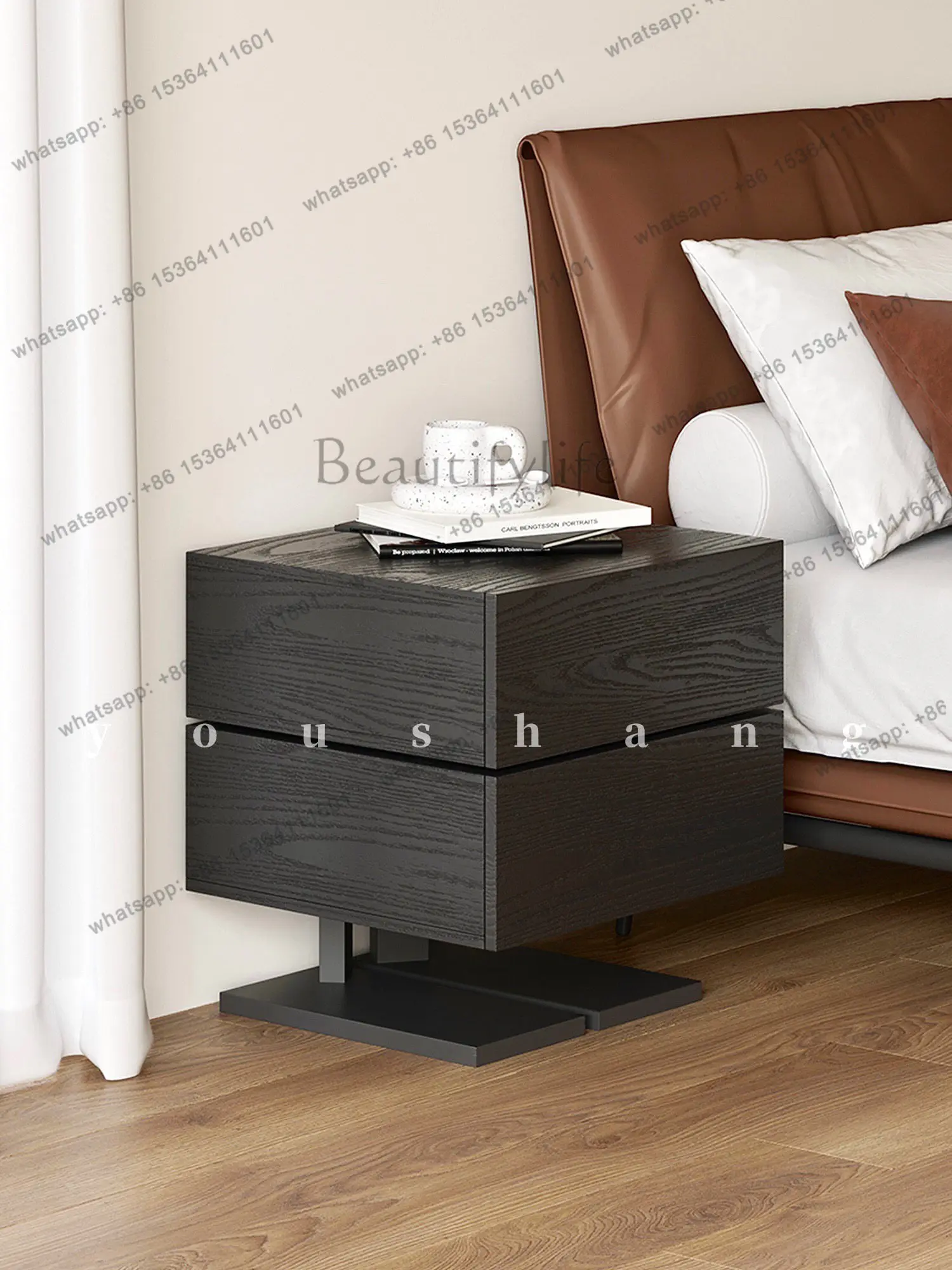 YJ Modern Minimalist Duck‑Inspired Nightstand Black High‑Grade Storage Side Cabinet For Viral Home Bedroom Sofa Living Room