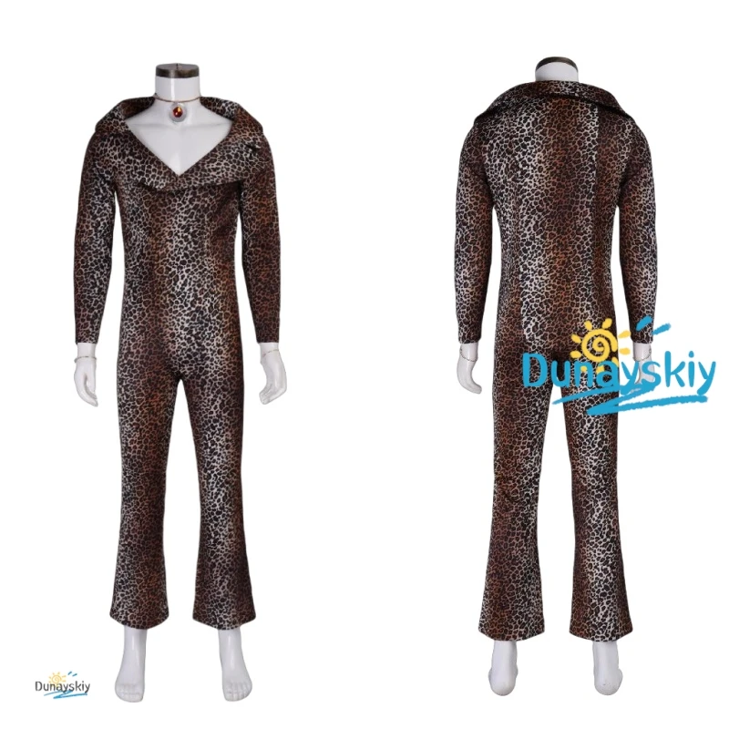 Movie Ruby Cosplay Costume Men Funny Rhod Leopard Jumpsuit V-Neck Bodysuit Stage Performer Outfit Halloween Party Suit