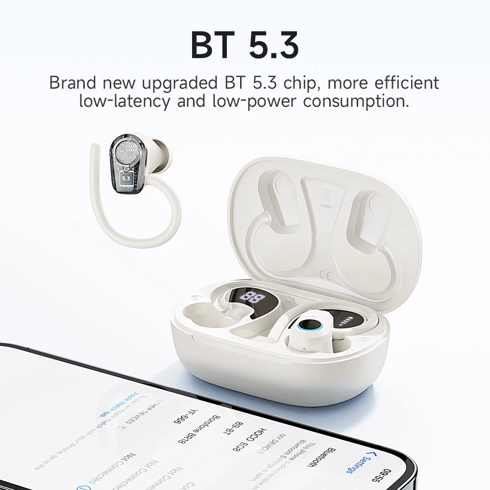 HOCO EQ8 Bluetooth 5.3 Wireless Earbuds LED Display Charging Box Sports HiFi Music Over-Ear Hooks Earphones with Touch Control