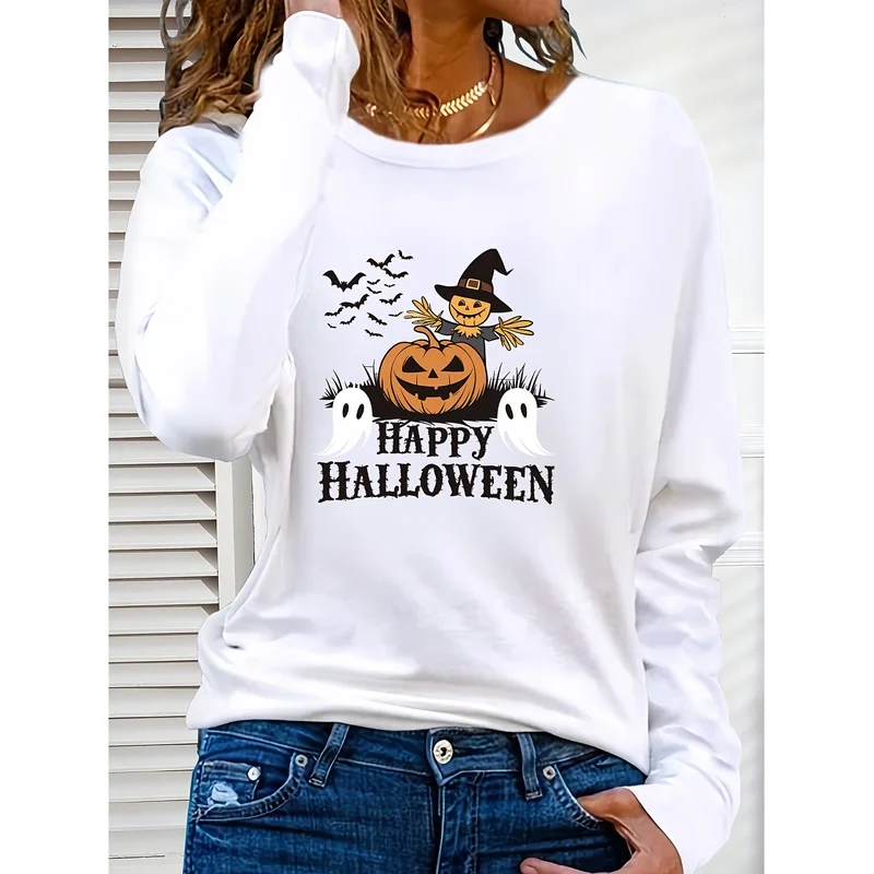 Halloween pattern printed long sleevesTShirt A must-have long-sleeved, round-neck pullover for layering Perfect for vacation tra