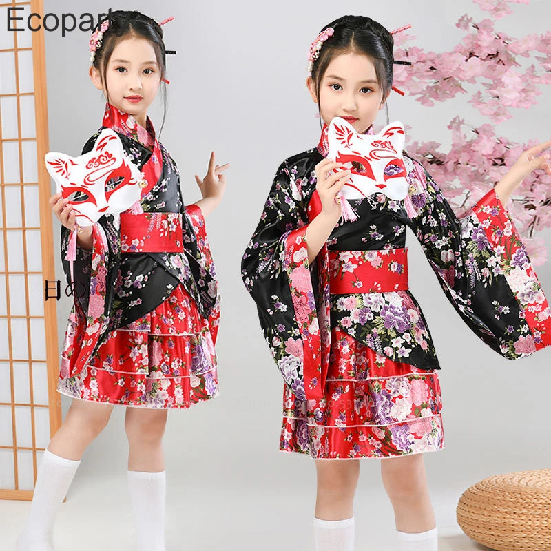 New Children Kimono Fashion Japanese Style Peacock Yukata Lolita Dress For Girls Kids Japan Haori Costume Asian Clothes