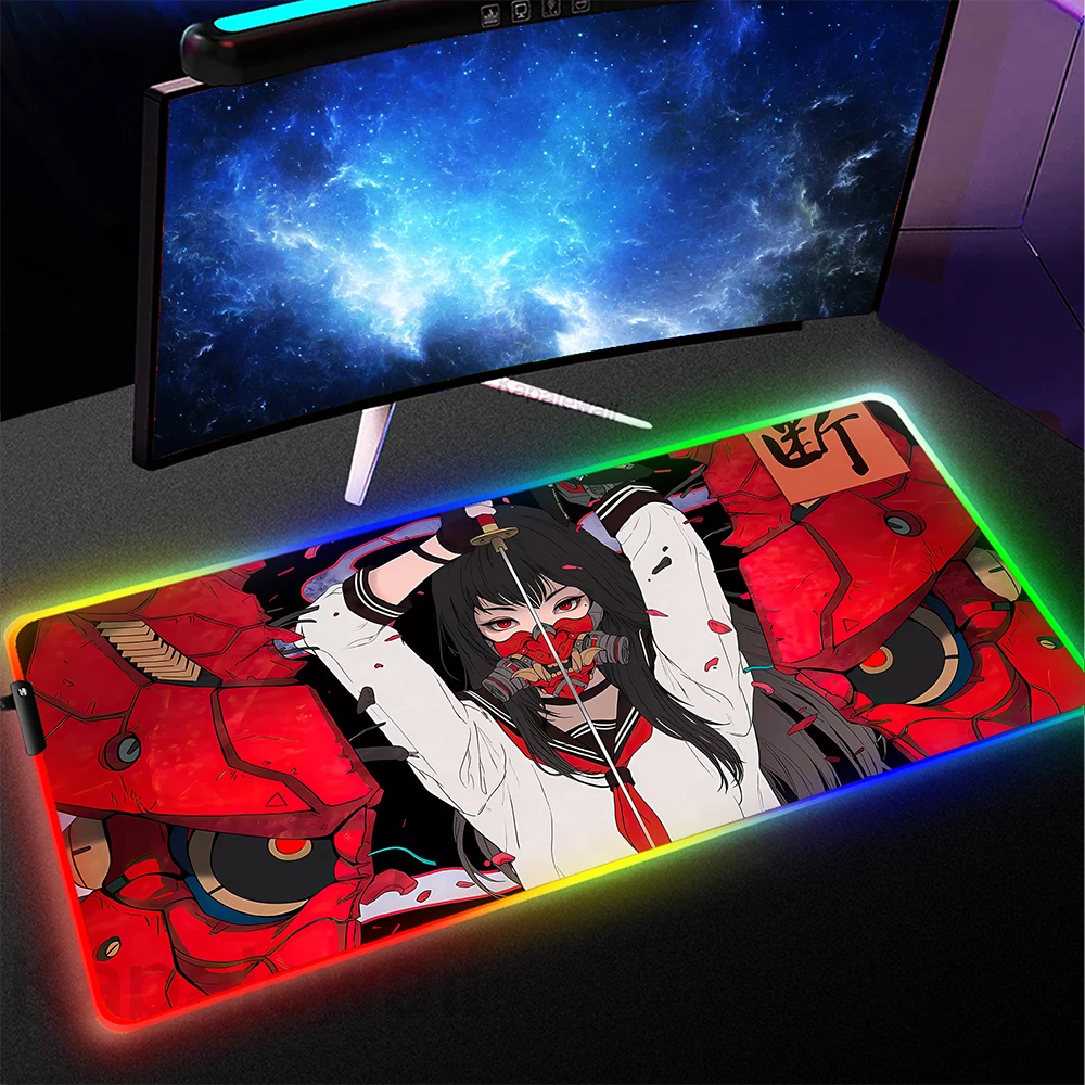 Rgb Japanse Samurai Keyboard Pads Rgb Mousepad Pc Game Deskpad Gaming Lichtgevende Snelheid Muismat Achtergrondverlichting Spel Muis Mat Xxl