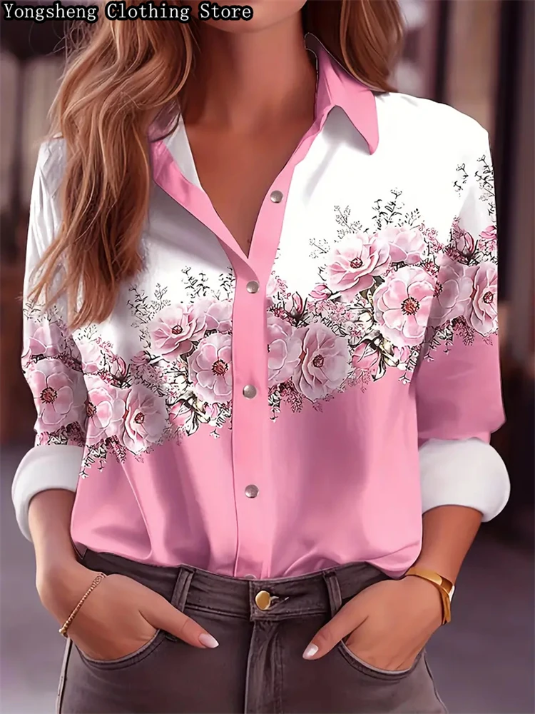 2024 summer women\'s long-sleeved printed ice silk shirt independent station hot new popular Hawaiian vacation clothing