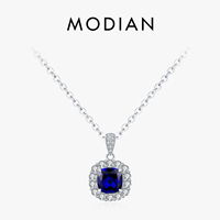 MODIAN 925 Sterling Silver Elegant Luxury Geometric Royal Blue Zirconia Pendant Necklaces For Women Anniversary Fine Jewelry