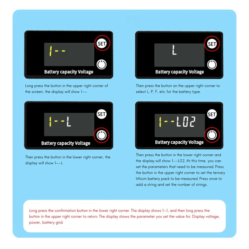 Battery Capacity Tester LCD Color Screen DC Voltmeter With Alarm Temperature Function For Electromobile 8-100V