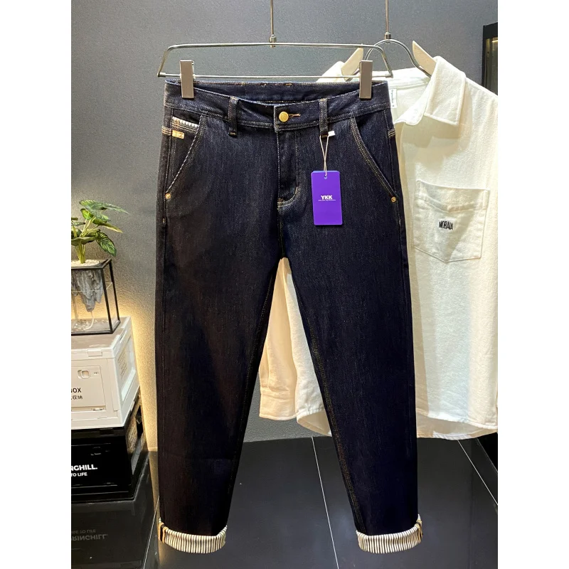 Осень 202, новые легкие роскошные мужские джинсы оригинального цвета в стиле ретро, облегающие, маленькие ноги, четырехсторонние эластичные повседневные длинные брюки