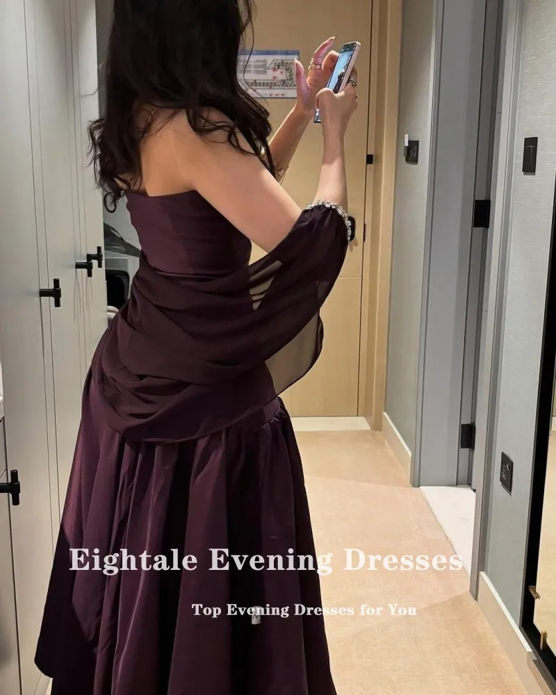 Robe de soirée arabe en Satin, sans bretelles, perlée, personnalisée, ligne a, longueur au sol, ligne a, violette, robes de bal de mariage