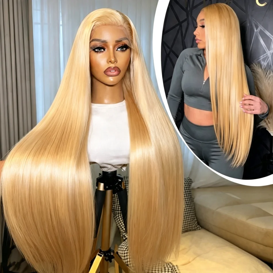 27 Honey Blonde Wig Straight 13X6 Human Hair Wigs Colored 13X6 Hd Lace Frontal Wig Brazilian Wigs Original 32 36Inch Pre-Plucked With Baby Hair For Black Women