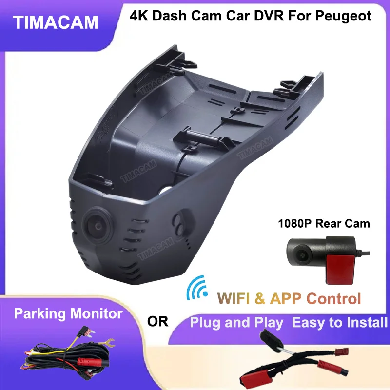 

4K 2160P Wifi Dedicated Car DVR Video Recorder Dash Cam Front and Rear Camera For Peugeot 408 508L 360THP 400THP 2021 2022 2023