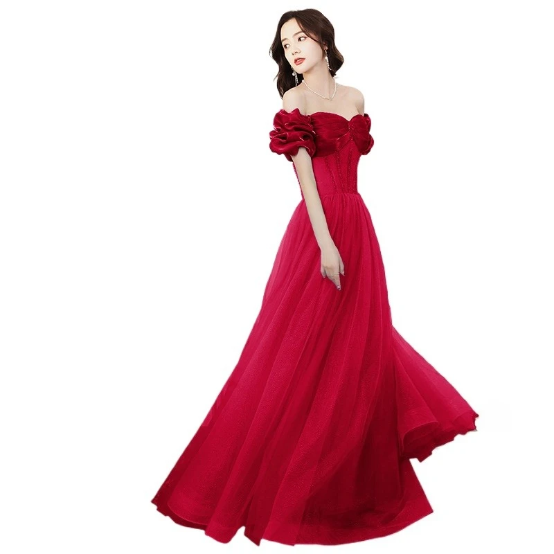 Blue Evening Dress 2025 Spring/Summer New One Shoulder Simple Banquet Style Performance Host Student Art Exam Long Dress