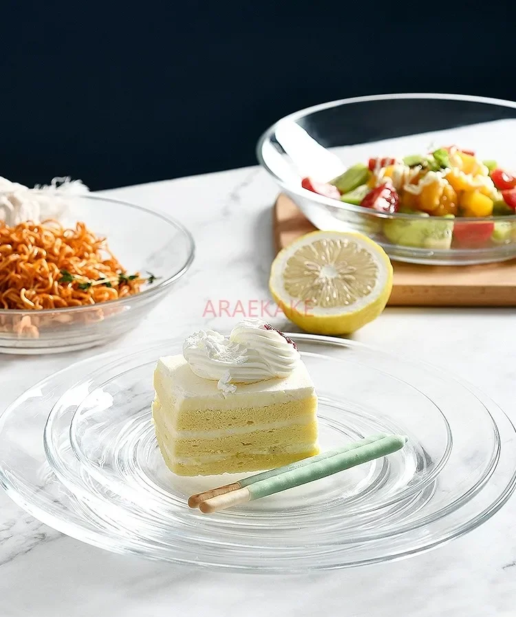 transparent salad plates Tempered glass plates for microwave ovens, 7 inches heat-resistant fruit plates 5