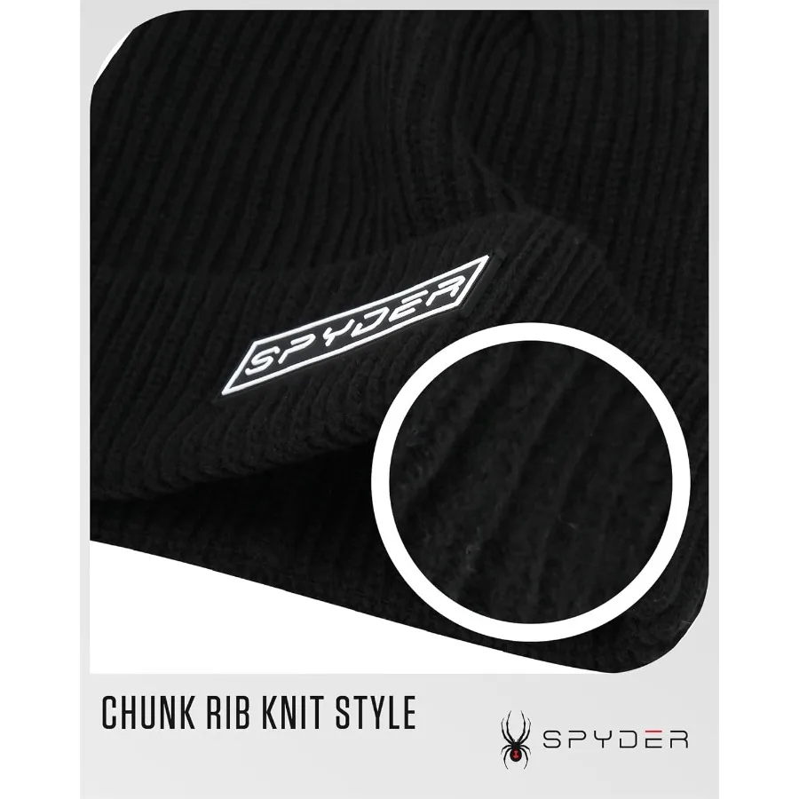 Gorro masculino de malha Spyder - 1 pacote/2 pacote de gorro de malha canelada aconchegante para homens – Chapéu de inverno quente com boné de caveira com remendo de logotipo bordado