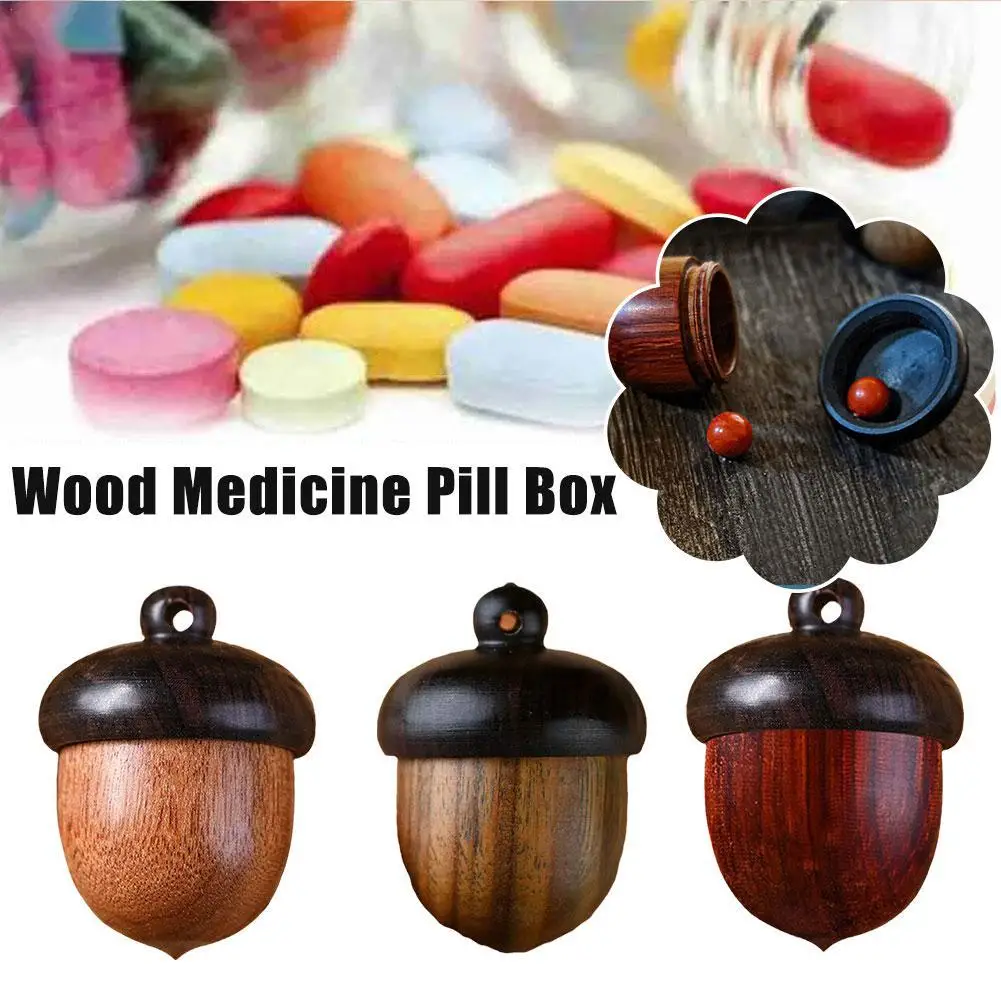 Solid Wood Medicine Pill Box Mini Sandalwood Rescue Pill Case Portable Tablets Storage Sealed Can For Outdoor First Aid Tools