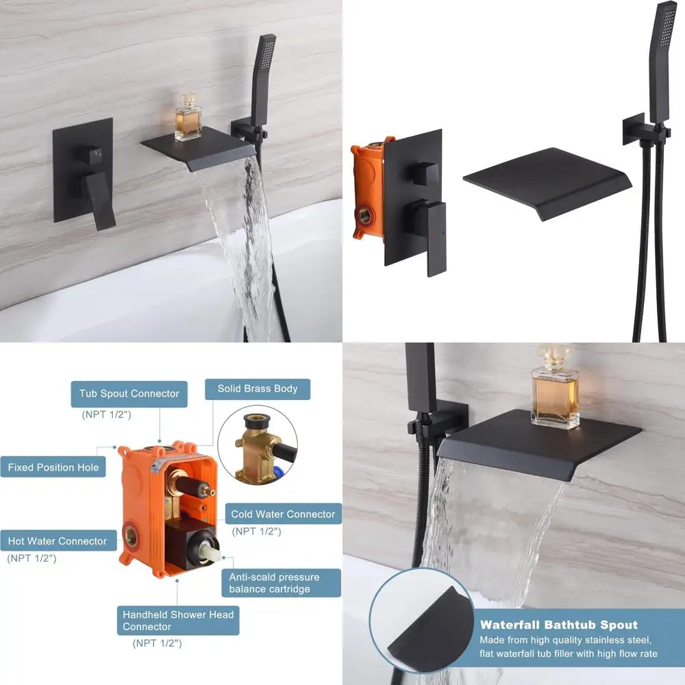 مجموعة صنبور حوض استحمام بمقبض واحد مع بخاخ محمول، صنبور حوض استحمام مثبت على الحائط لتجربة الاستحمام الفاخرة