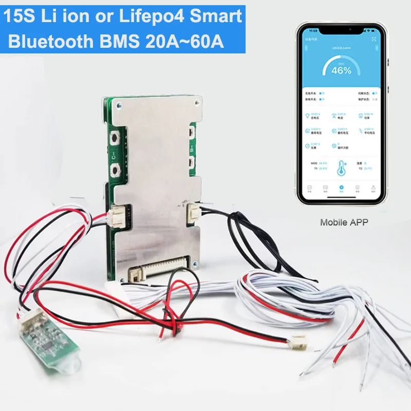 15S Li-ion Battery Intelligent Smart BMS with Bluetooth function and PC software UART communication PCB with 20A 40A 60A current