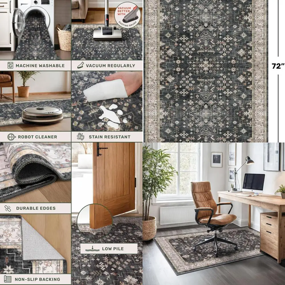 

Large 3x6 Bohemian Washable Kitchen Runner, Indoor Entry Rug, Non-Slip, Fade & Stain Resistant, Vintage Floral Design