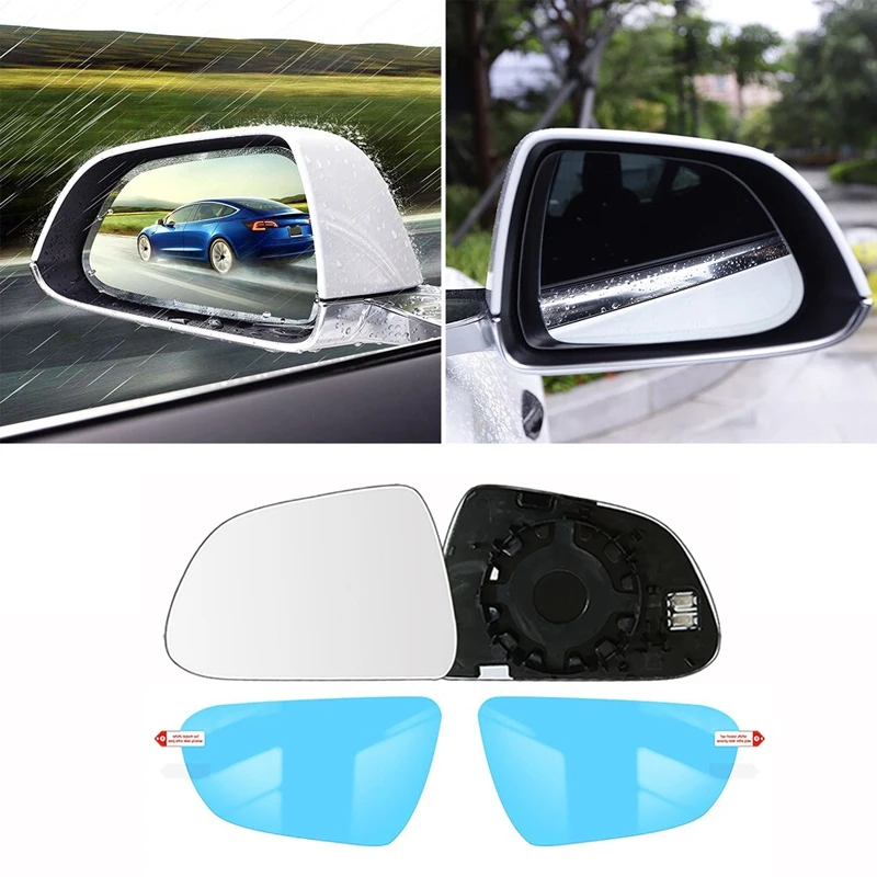 Car Heating Rearview Side Mirror Lens With Anti-Glare Film Anti-Fog Rain Membrane For Tesla Model 3 2017-2021 White