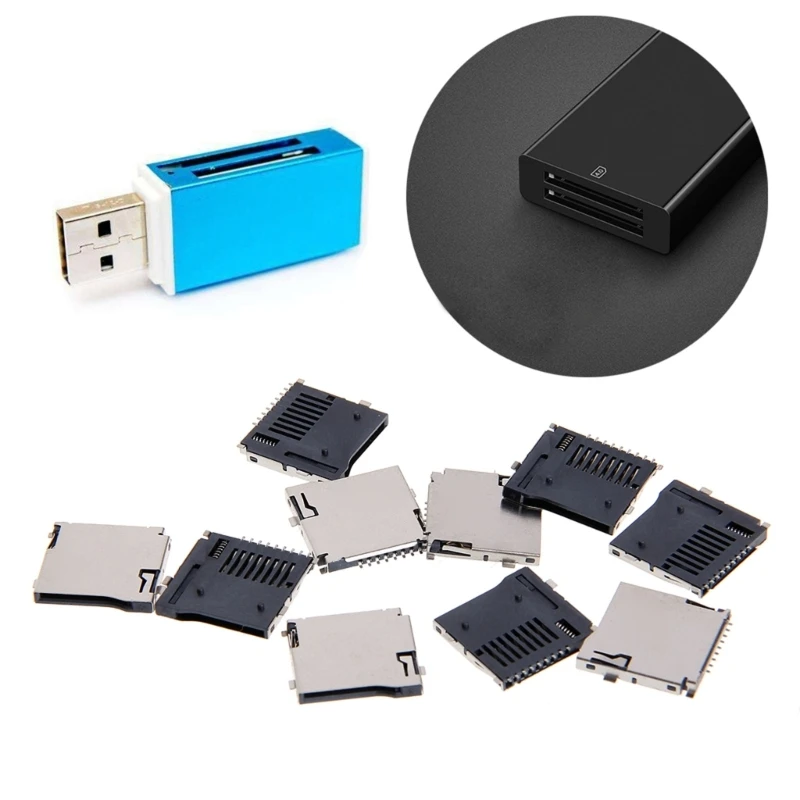 10Pcs Cell Phone Memory Card Slot Holder Sockets Self-Elastic 9 Pin Card Slot Sockets PCB Mount Connector