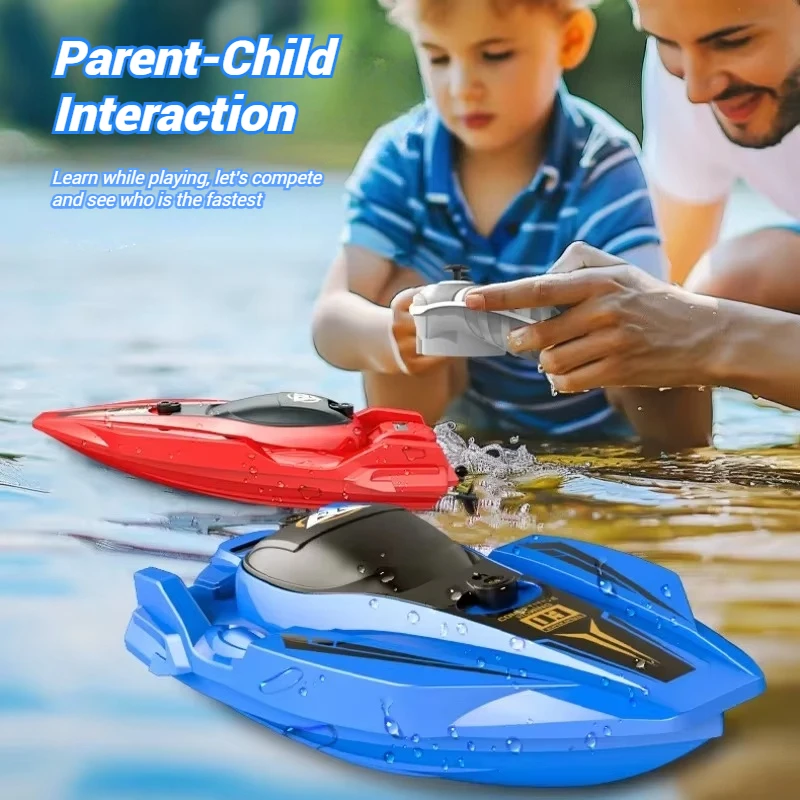 2.4GHz 원격 조종 보트, 25km/h 고속 RC 방수 레이싱 보트, 트윈 프로펠러 장착, 어린이 및 성인용 전동 장난감