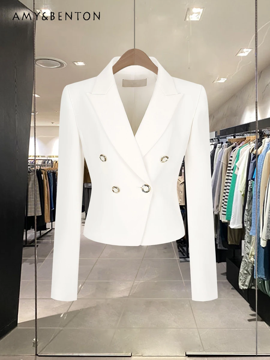 

Office Lady Fashion Double Breasted Slim Blazer Women Autumn Commute Style Casual All-Match High Sense Versatile Casual Jacket