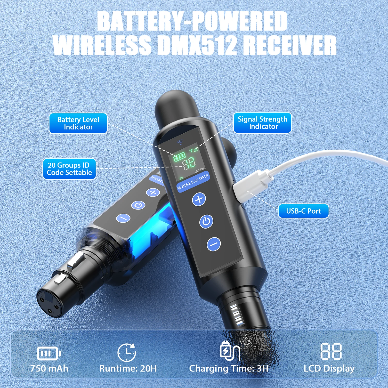 U'King 3 قطعة استقبال البطارية المدمج و DMX512 وحدة التحكم اللاسلكية الارسال و صندوق التعبئة التحكم في إضاءة المسرح لشريط KTV للحزب #3