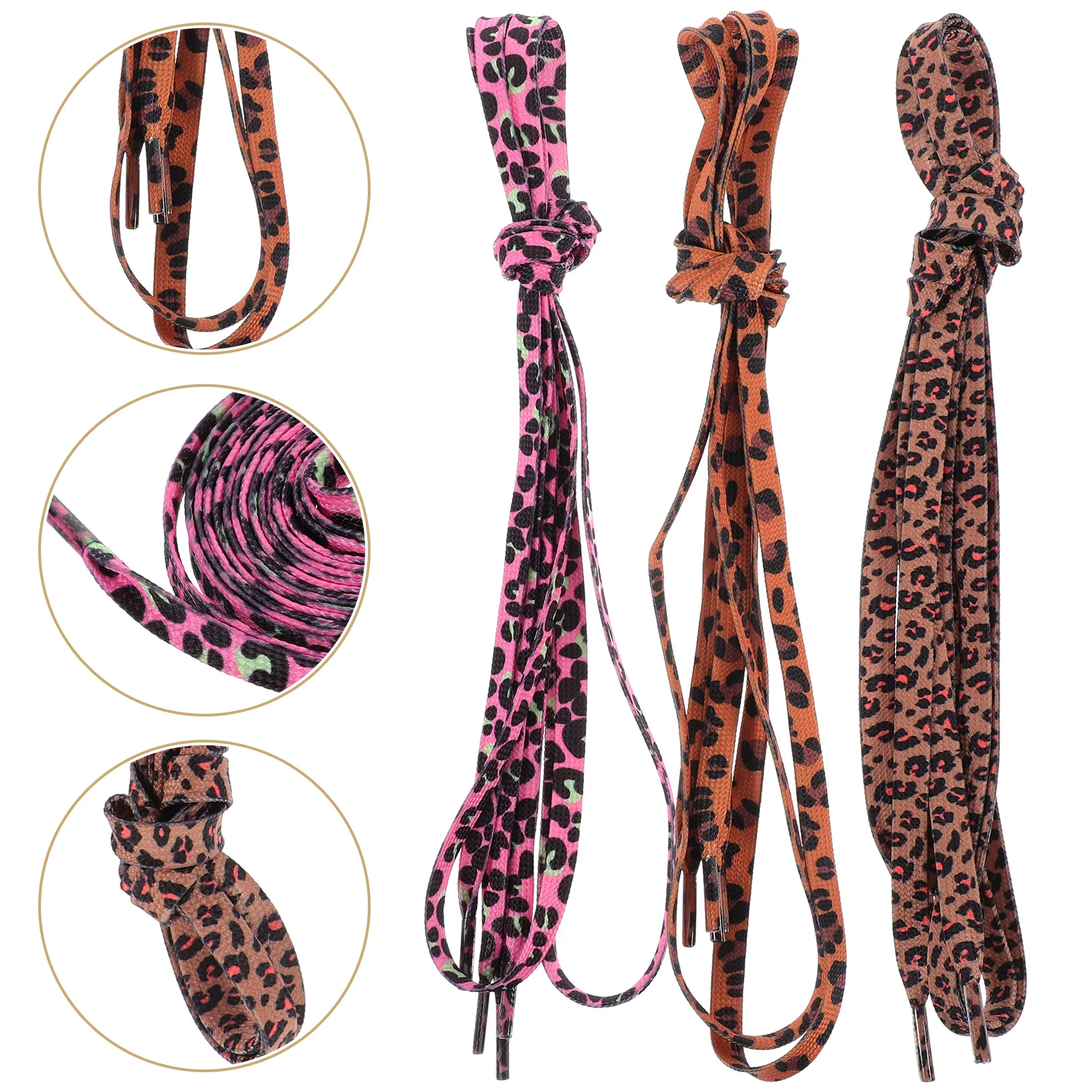 

3 Pairs Flat Shoe Laces Leopard Print Elastic Replacement for Women Sneakers Decorative Shoes Accessories