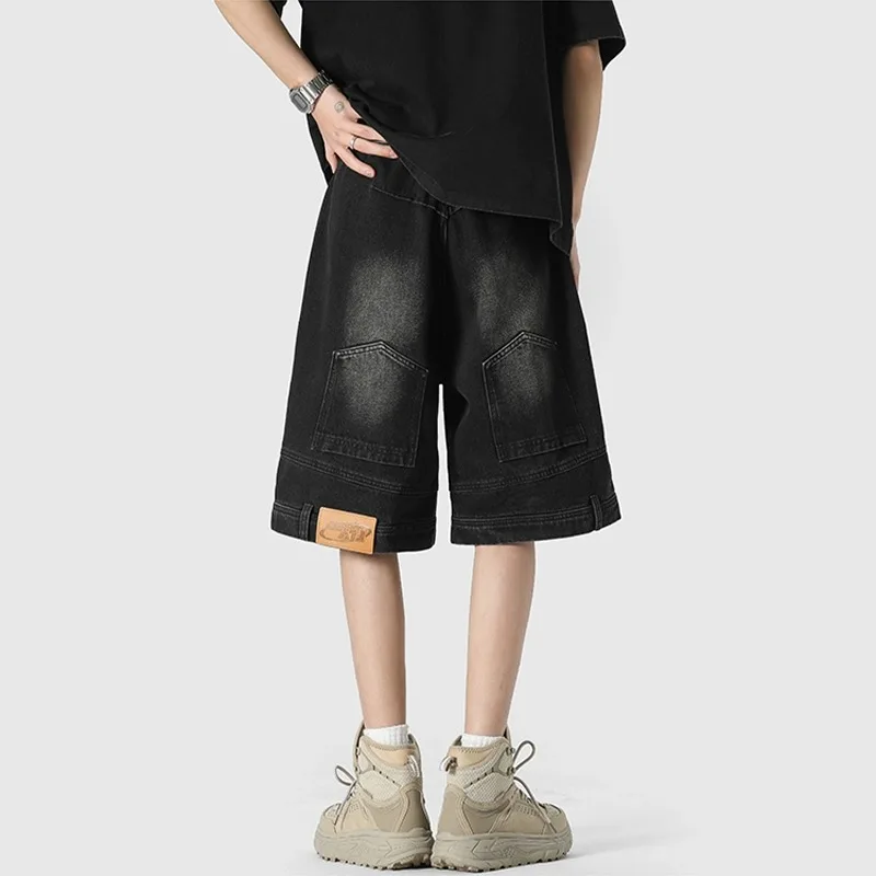 

Мужские летние джинсы свободного кроя из денима, модные повседневные, со средней посадкой, длина до щиколотки, прямые штанины