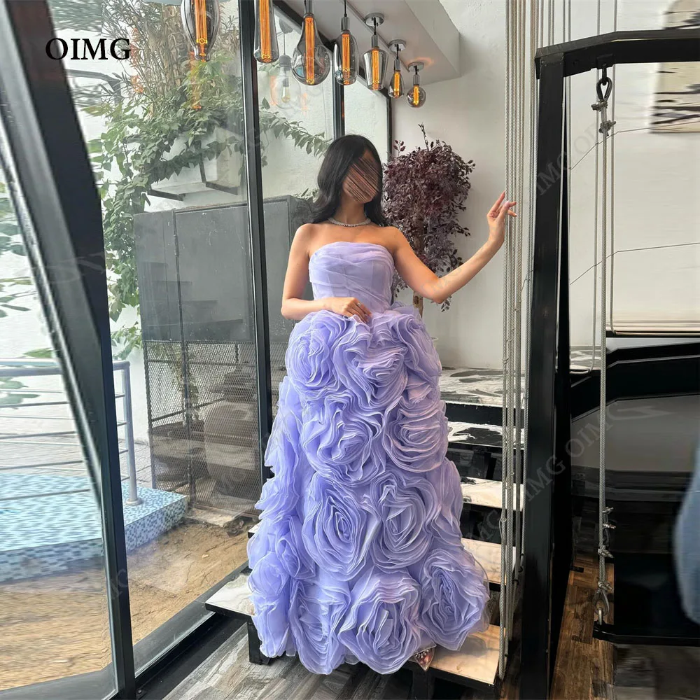 

OIMG Lavender Prom Dress Evening Dress Gowns A Line Celebrity Dresses Flower Organza Tiered Party Dress Ball Gowns Customize