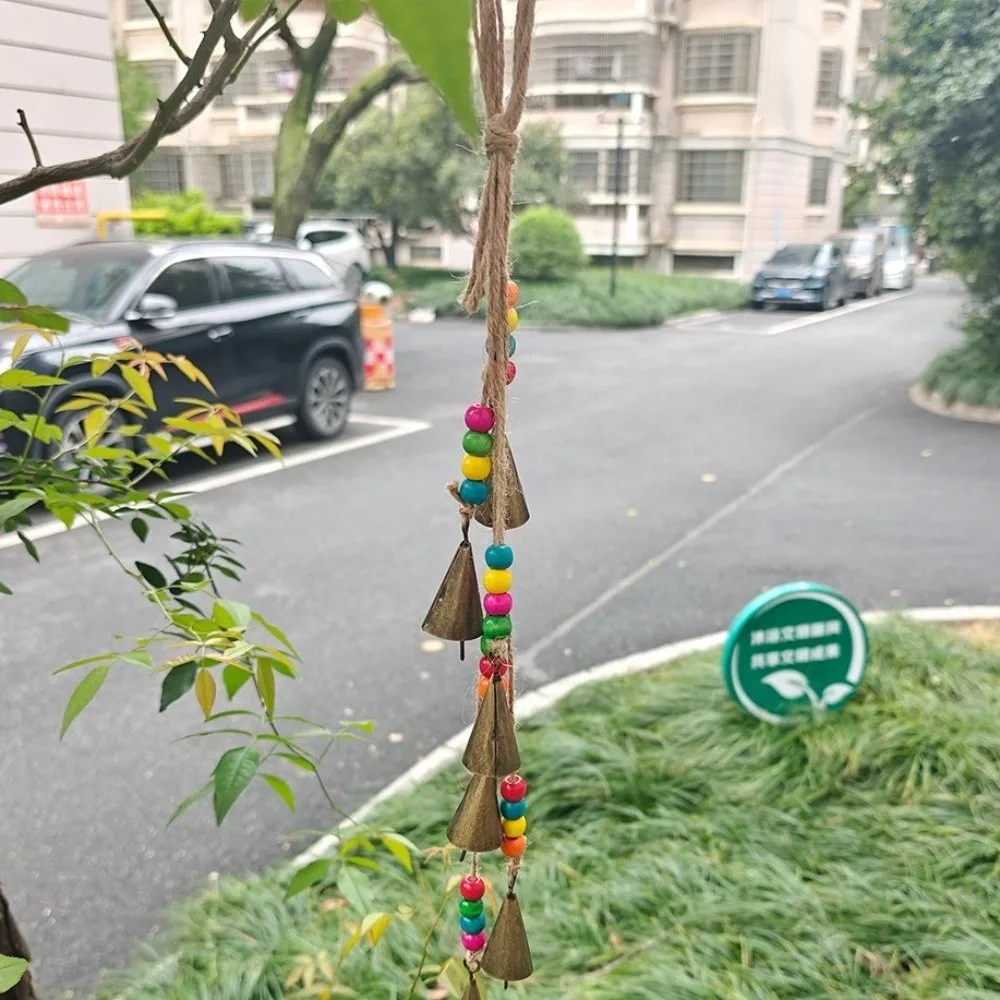 Unique Vintage Bohemia Wind Chime Handmade Triangular Door Hanging Ceramic Bead Multicolored Witch Bells Garden Decor