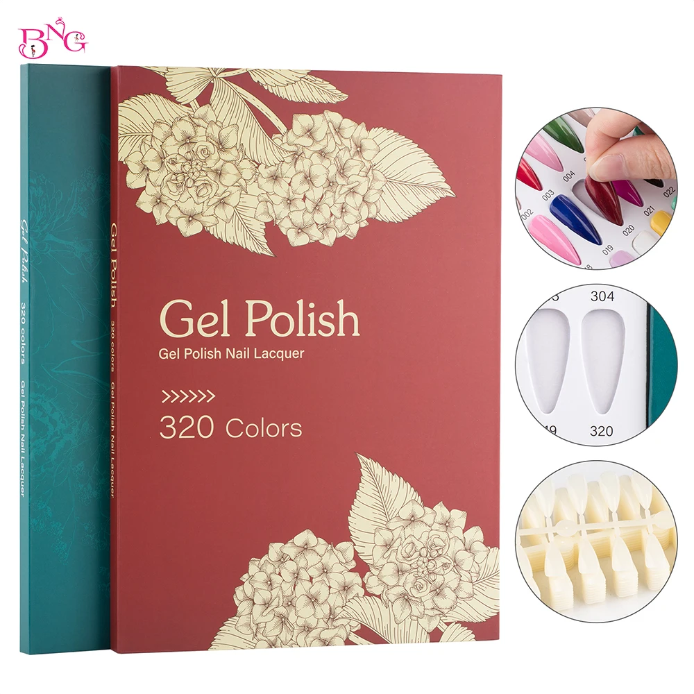 

BNG Nail Display Board 320 Color Chart Nail Polish Organizer with 480 Natural Tips Showing Shelf Book for Nails Color DIY Salon