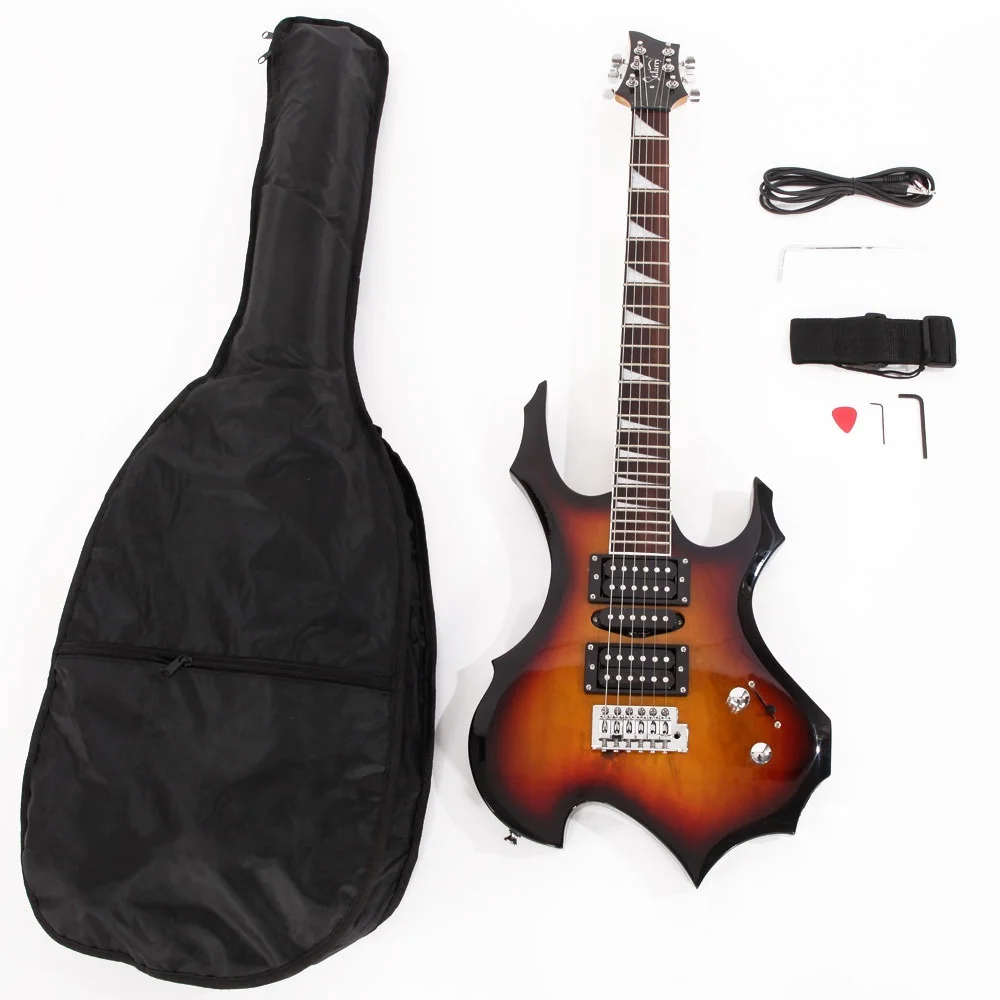 Flame Shaped Electric Guitar with 20W Electric Guitar Sound HSH Pickup Novice Audio Bag Strap Picks Shake Cable Wrench Tool