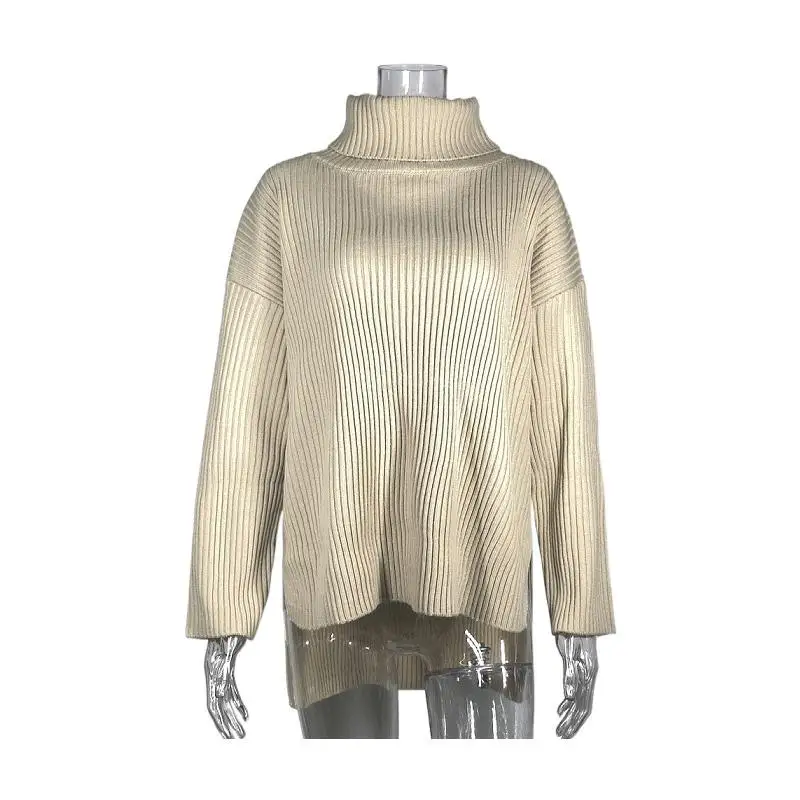 Feminino gola alta solta pulôver camisola cor casual longo sve lã malha topo outono faion senhoras wear