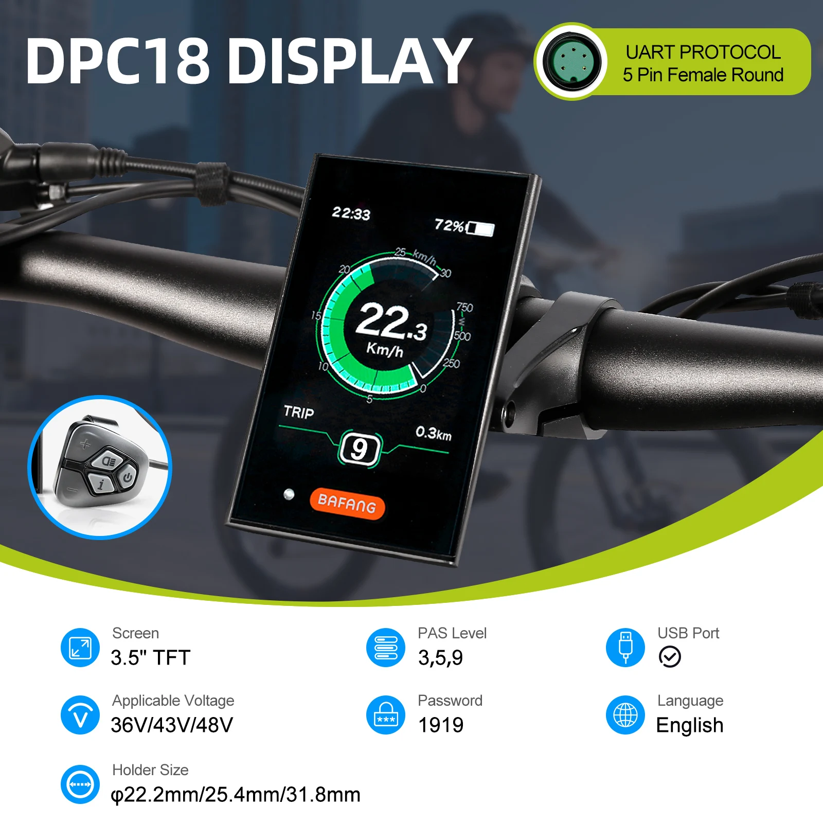 Bafang UART Display Protokoll LCD Instrument 36V 48V 52V EKD01 Bluetooth Computer DZ40 DPC18 SW2-M58 für Hub Mid Motor Ebike Kits