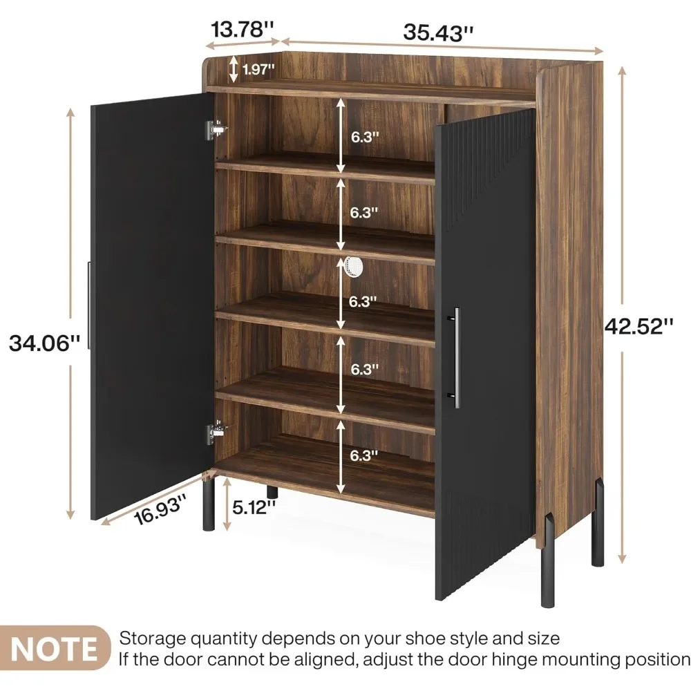 Grande armário de sapatos com portas, 6-Tier Shoe Storage Cabinet com prateleiras, Modern Shoes Rack Organizer, 30 pares