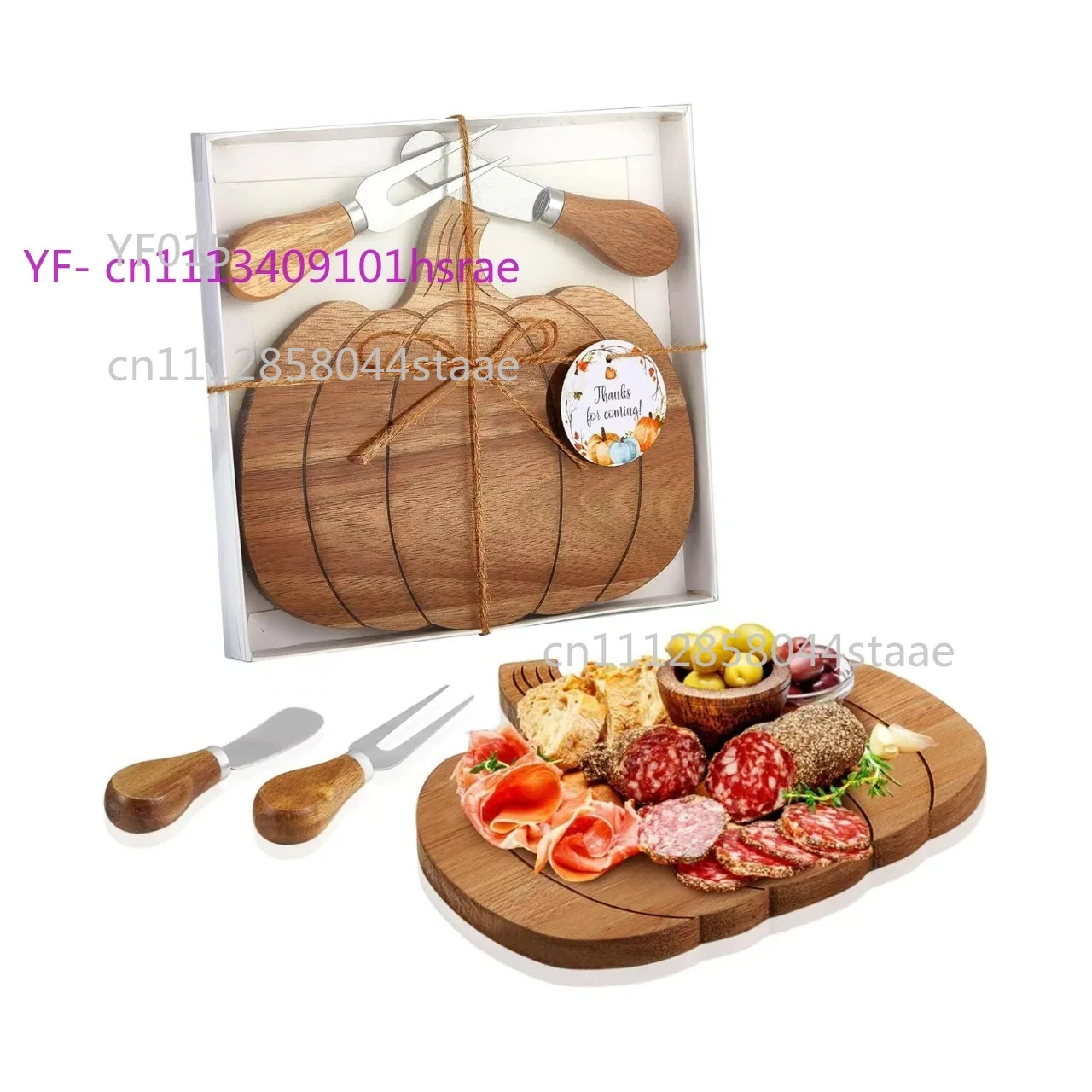Wooden Pumpkin Serving Board, Thanksgiving Charcuterie Platter with Cutlery