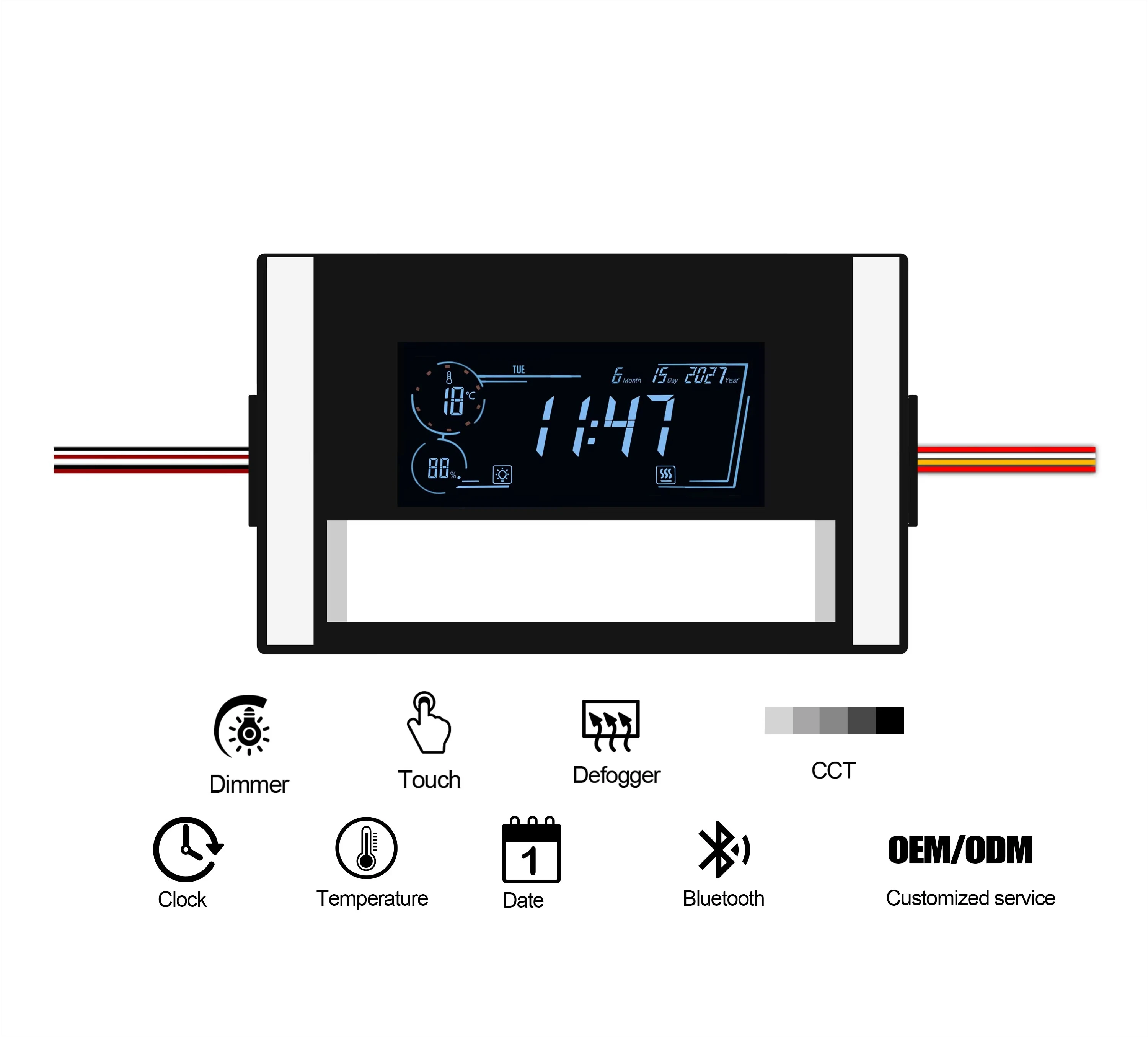 

DC12V Bathroom Smart Mirror LED Touch Control Switch Module with Defogger, Bluetooth, Temperature, Time and Date Display