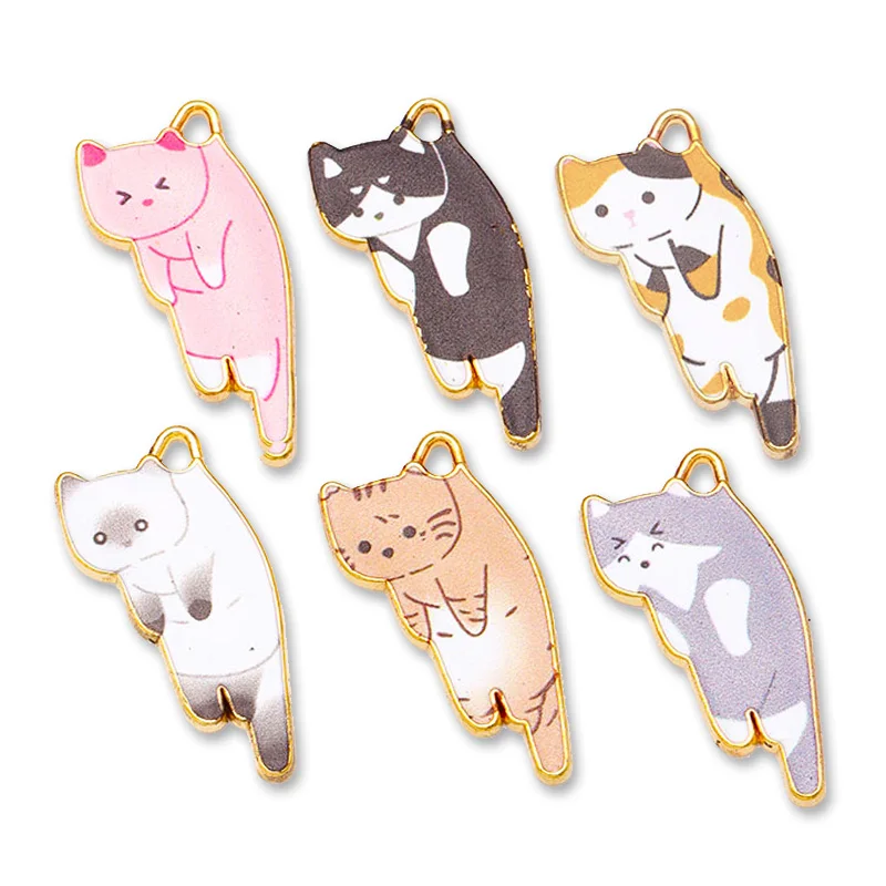 10Pcs Kawaii Cat Cartoon Pendant Cute Alloy Animal Charm for Women Men's Necklace Bracelet Keychain DIY Handmade Accessories