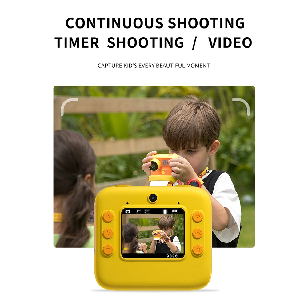 Appareil photo pour enfants à impression instantanée, écran IPS 2,0 pouces, appareil photo numérique pour tout-petits avec papier d'impression thermique HD 1080P pour filles et garçons âgés de 3 à 12 ans