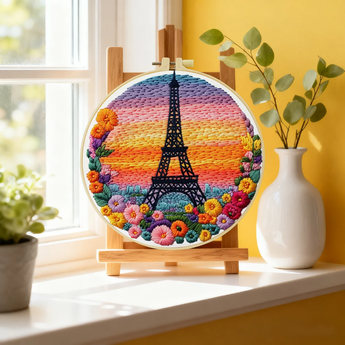 1 Stück 20X20CM/15X15CM 7,87/6,3 Zoll Eiffelturm Stickerei Starter-Kit DIY-Kit DIY-Stickerei-Set Handarbeiten Nadelkunst – Detail 1
