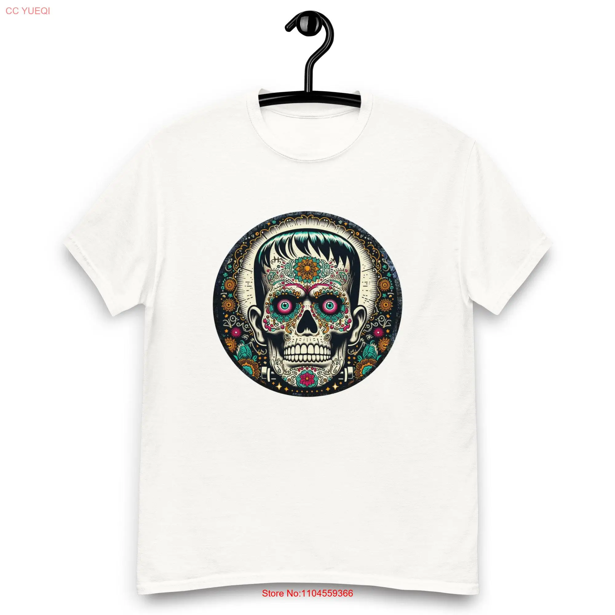 Frankenstein's Monster Sugar Skull Design classic fit comfortable tee in unisex sizes for men and women assorted colors