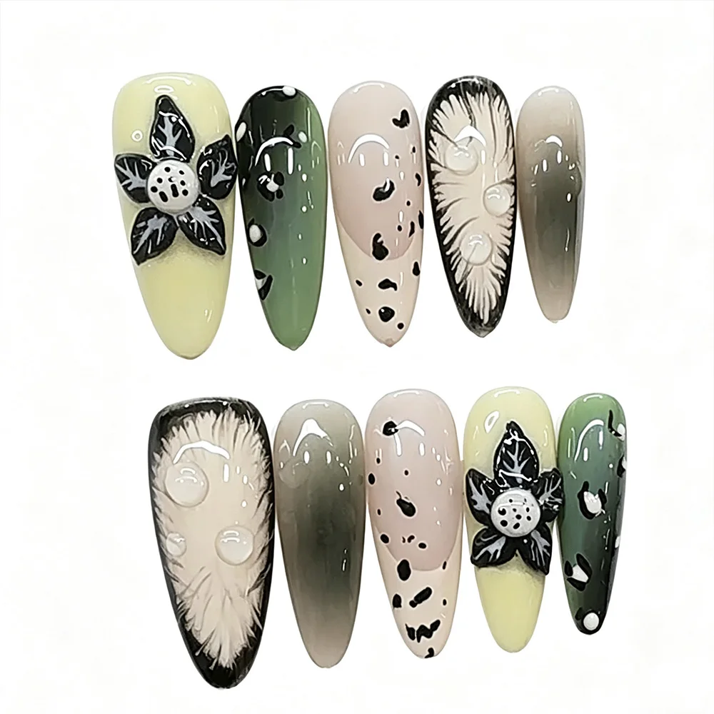 Occidental Style Punk Personality Cool Carved Flowers Nail Art Metal Ring Stars Diamond Pearl Handmade Fake Nail Party Stickers