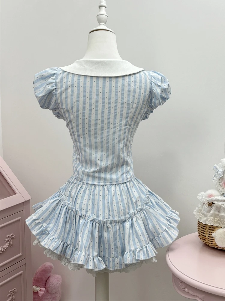 Estate giapponese Kawaii Lolita elegante set da 2 pezzi da donna stile preppy Y2k design gonna abito femminile principessa dolce chic abiti