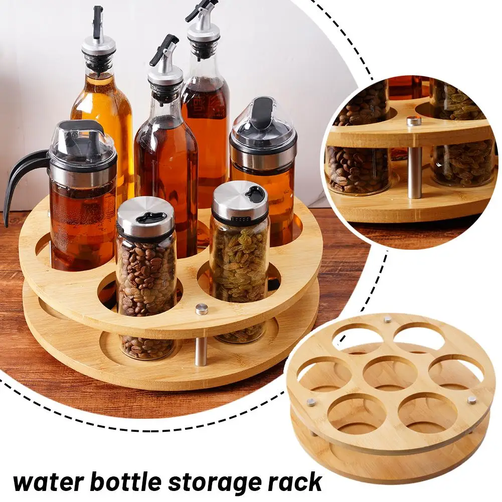 

Wooden Water Bottle Organizer Holder 7 Slots Rotatable Storage Rack Kitchen Countertop Cabinets Display Holder For Stanley T6O4
